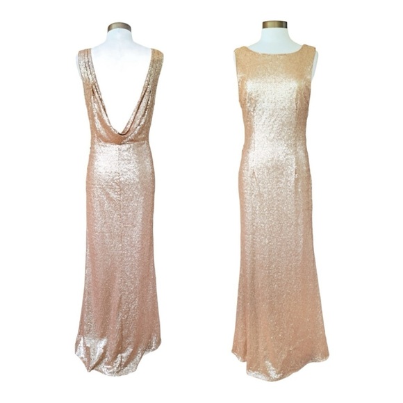 LULU'S Rose Gold Sequin Open Back High Neck Formal Maxi Dress XS - Picture 5 of 9